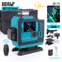 Hormy 16 Lines Self Leveling Green Laser Level 4D Cross Line for Construction Picture Hanging with Removable Li-ion Battery