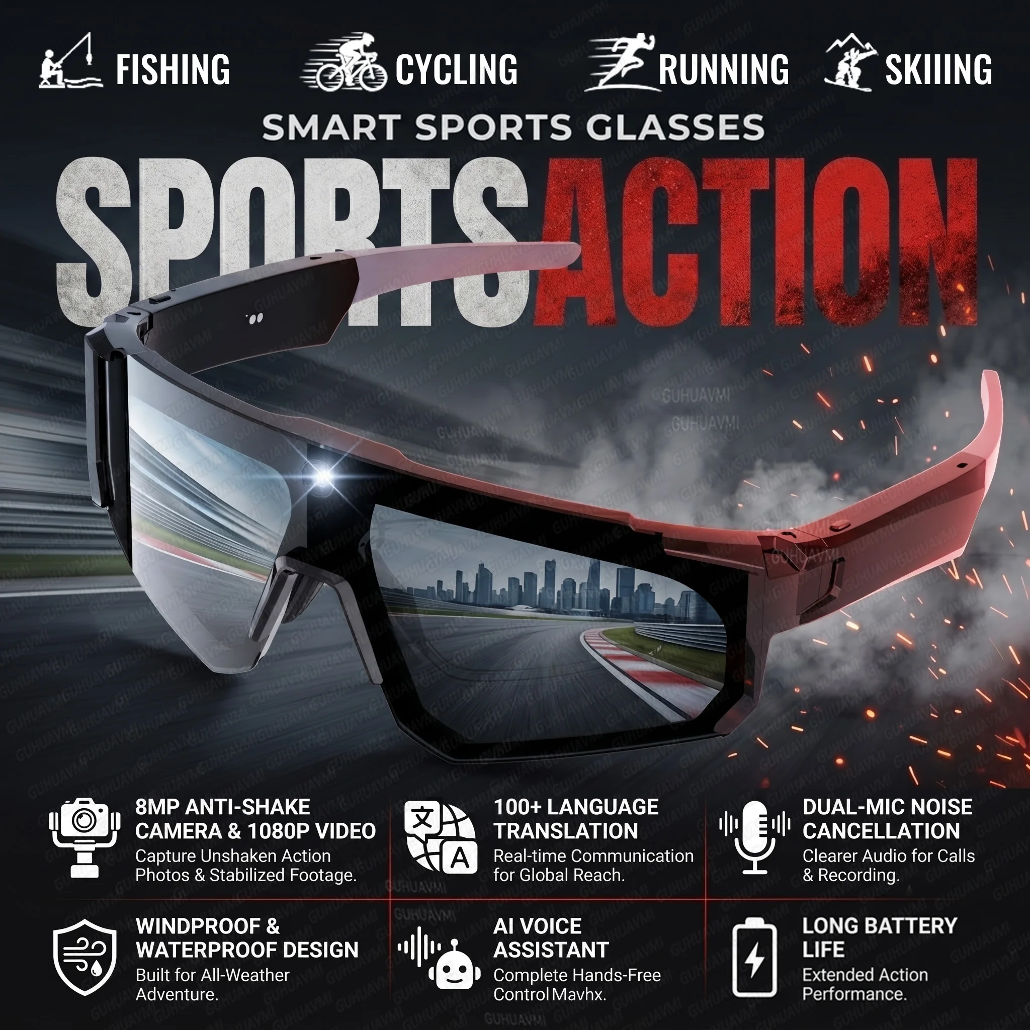 Nuevas Gafas Inteligentes para Ciclismo con Cámara de Video, 800W Píxeles, Antivibración, Traducción ChatGPT, Resistentes al Agua, para Hombres