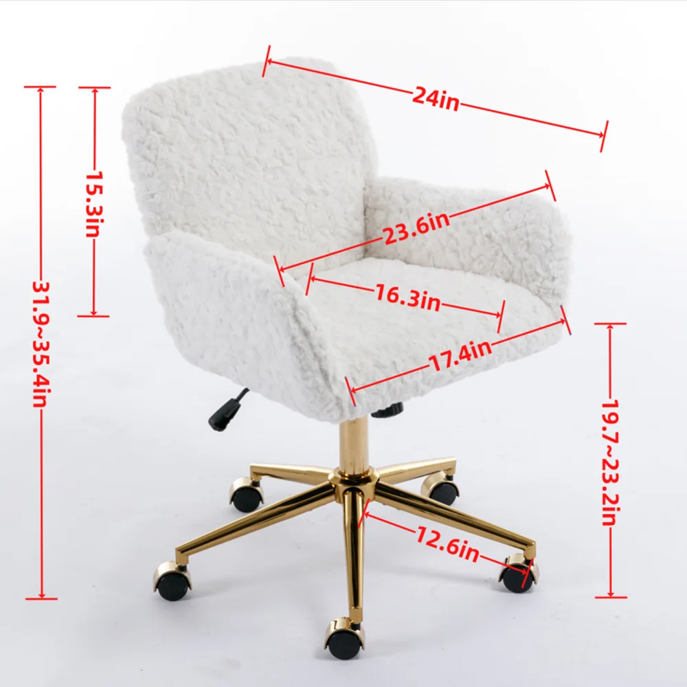 Furniture Office Chair,Artificial Rabbit Hair Home Office Chairs Golden Metal Base,Desk Chairs Swivel Office Chairs,Vanity Chair