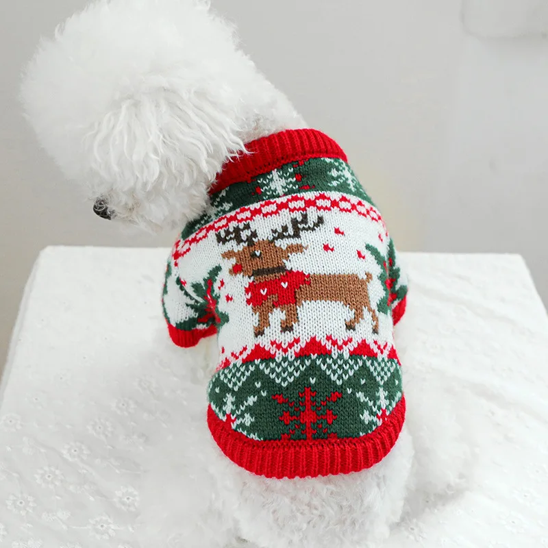 Bonito natal elk impressão roupas para cães de estimação outono novo clássico camisola de malha para cães pequenos médios chihuahua poodle filhote de cachorro suéteres