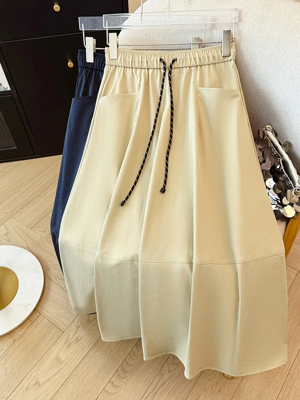 

Summer 2026 Women's Sporty Casual A-Line Skirt with Double Pockets Elastic Waist Design Korean Style Commute Skirt