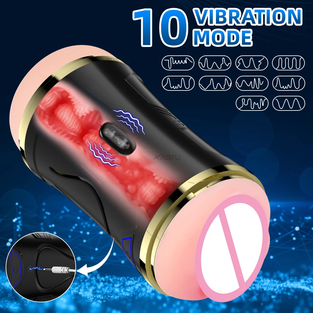 Dual Open-ended Masturbator for Men Vibrating Male Masturbation Silicone Simulation Vagina Blowjob Pocket Pussy Sex Toy for Men