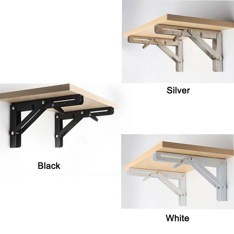 

6-20Inch Folding Shelf Brackets with screws Adjustable Wall Shelves Triangle Folding Space Saving Folding Brackets 2pcs Black