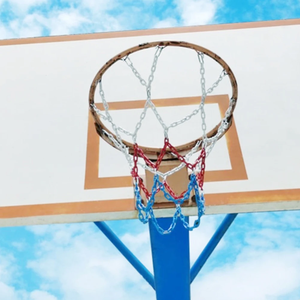 

1pc Thickened Three-color Basketball Net Heavy-duty Wear-resistant All-weather Replacement Standard Rims Chain Design Easy