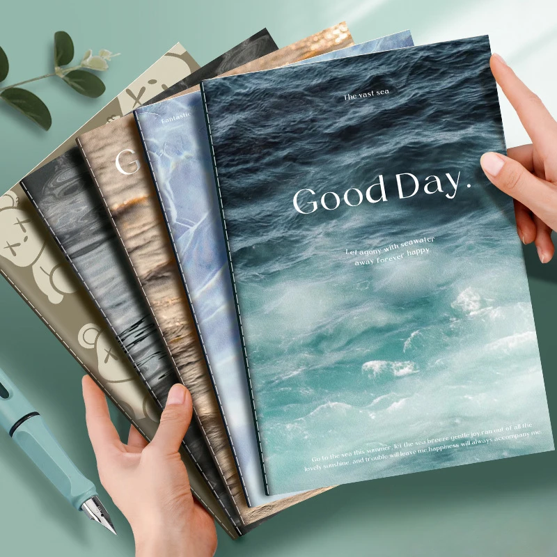 4Pcs A5 B5 Sewn Notebook Thickened Travelers Notebook Minimalist Wave Notebook Good Day Diary Book Stationery