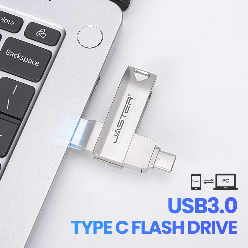JASTER USB3.0 Tipe-C 2 IN 1 Flashdisk 256GB Gratis Gantungan Kunci USB 3.0 Flash Drive 128GB Memory Stick Bisnis 64GB Flashdisk Logam