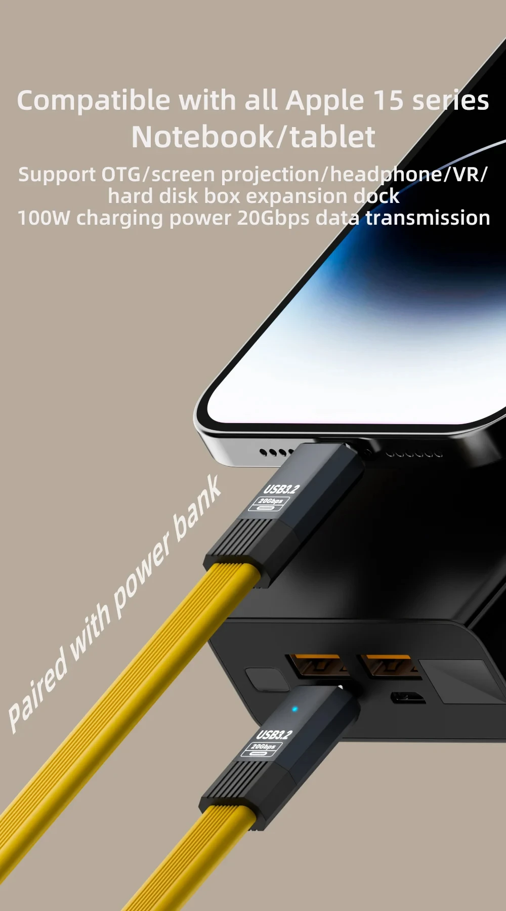 NNBILI PD 100W USB C to USB C Cable USB 3.2 Type-C 20Gbps 8K @ 60Hz Video Data Cord for PC Laptop Macbook iPad iPhone 15 Pro Max
