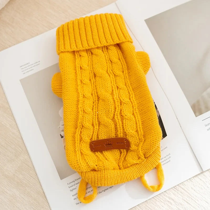 Simple Stranded Knit Sweater Solid Colour Dog Clothes Pet Winter Clothes Cozy Warm Pullover Puppy Two Legs Clothes