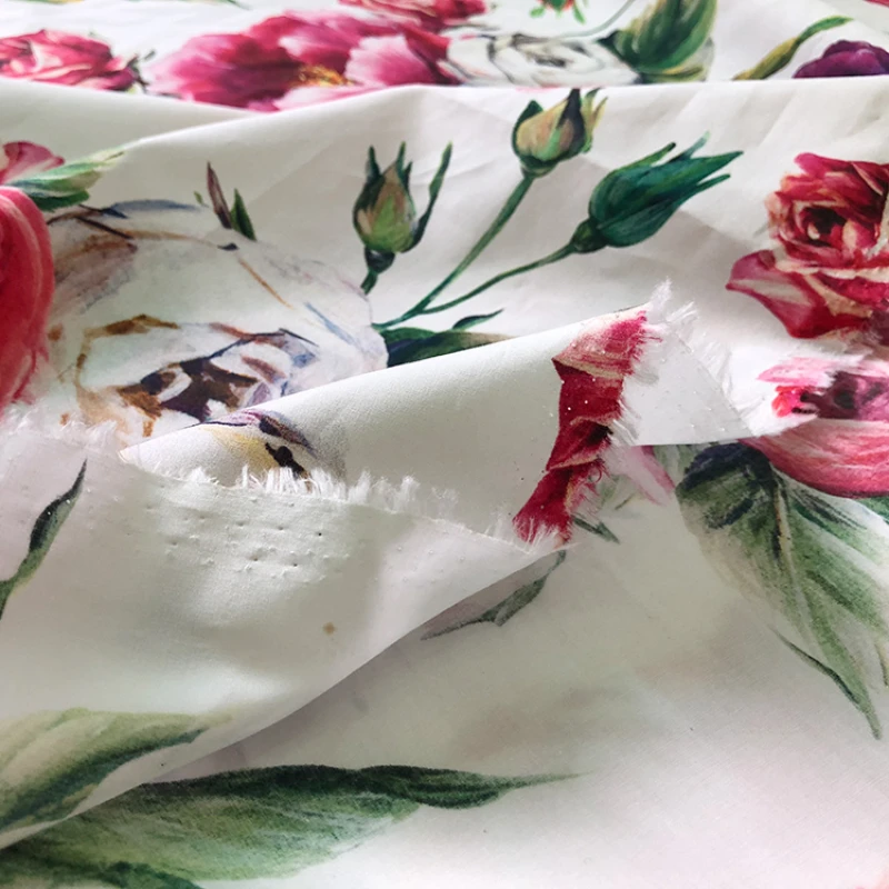 Natural 100% Cotton Peony Printed Fabric Material Brand Fashion Design for Dress DIY Sewing Fabric Wholesale Cloth