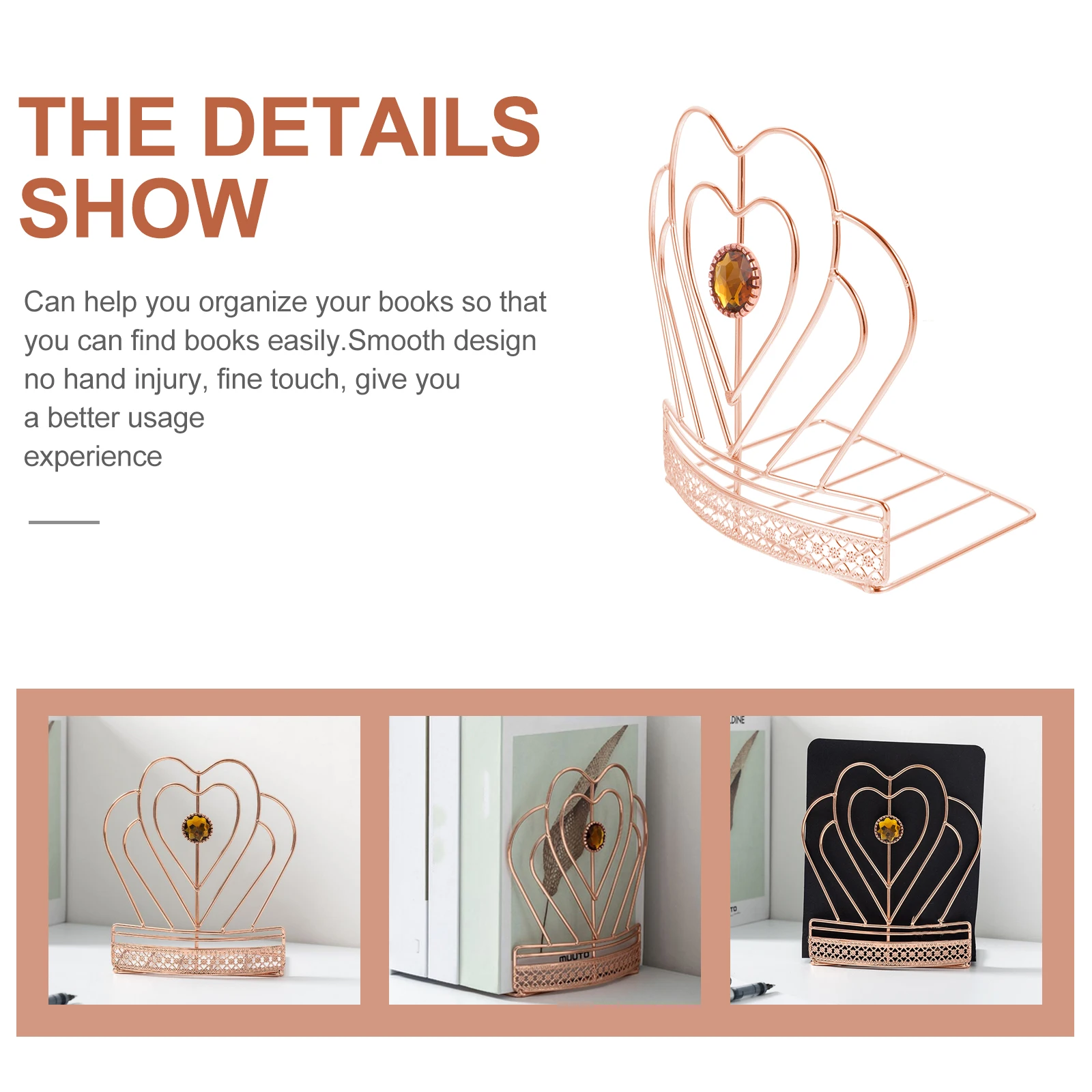 Iron Bookends Book Stand Desktop Bookshelf Smooth Design Retro Style Organize Books Easily Long Term Use Home Decor