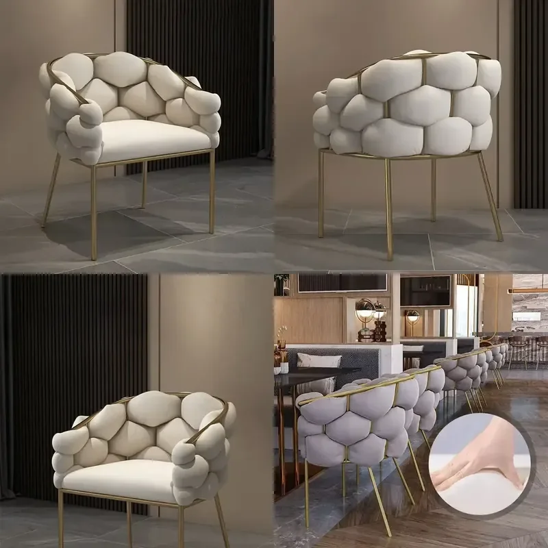 Princess Vanity Chair, Metal Frame Comfortable Backrest, Soft Manicure Dining Seat for Beauty Salon Home Dressing Room