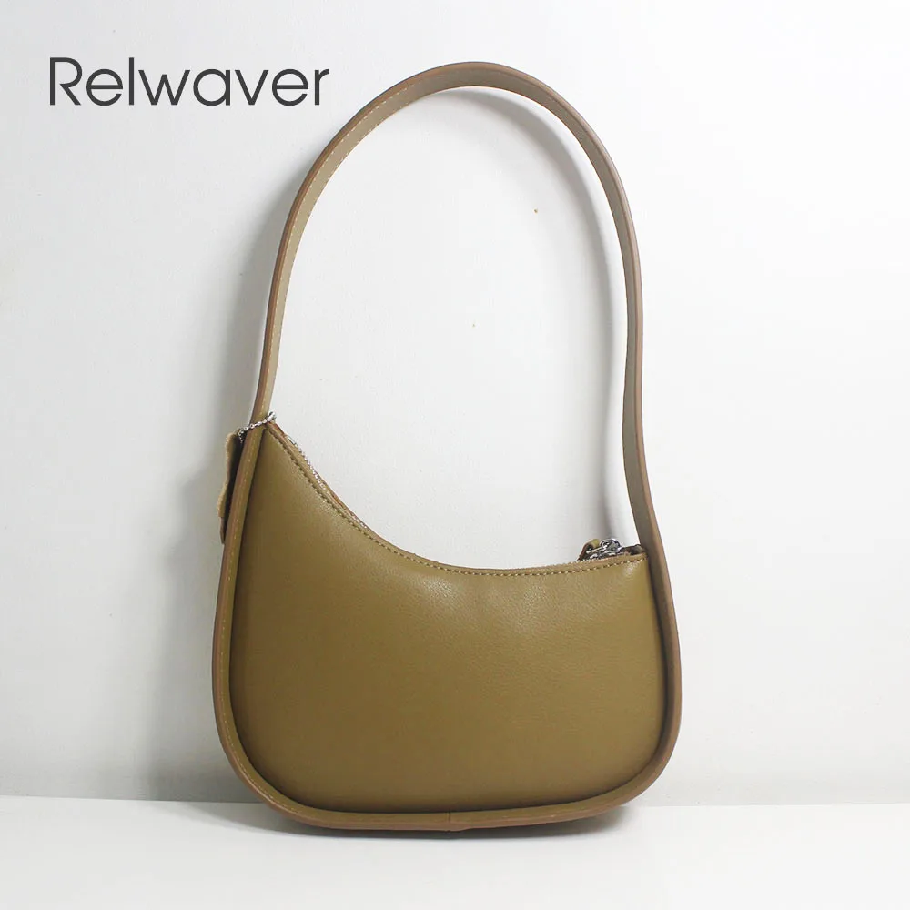 

Relwaver cowhide women shoulder bag vintage fashion underarm bag small new moon zipper women handbag chic in trend hobos bag