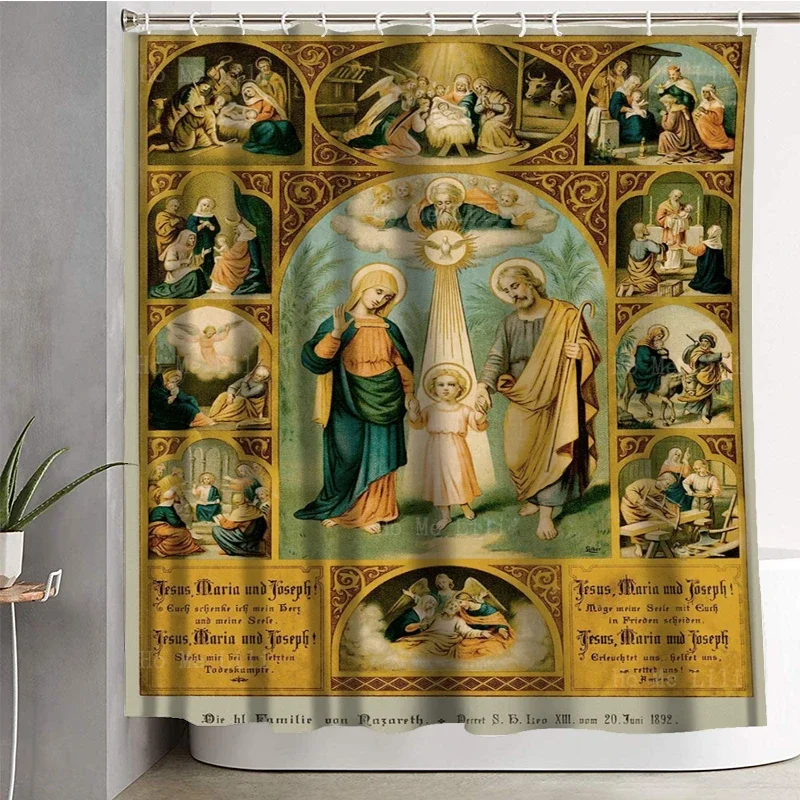 The Holy Family Of Nazareth Jesus Mary And Joseph Sacred Print Fabric Shower Curtain By Ho Me Lili For Bathroom Decor