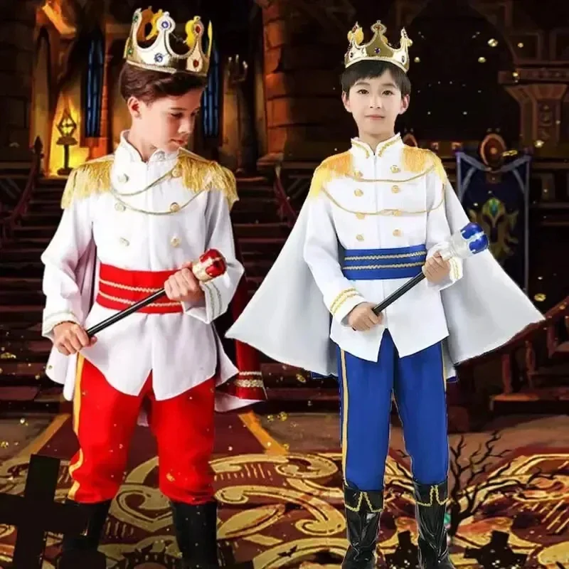 

Children's Role Playing King Suit Anime Prince Cosplay Costume for Boys Halloween Carnival Party Cloak Scepter Crown Jacket $0$k