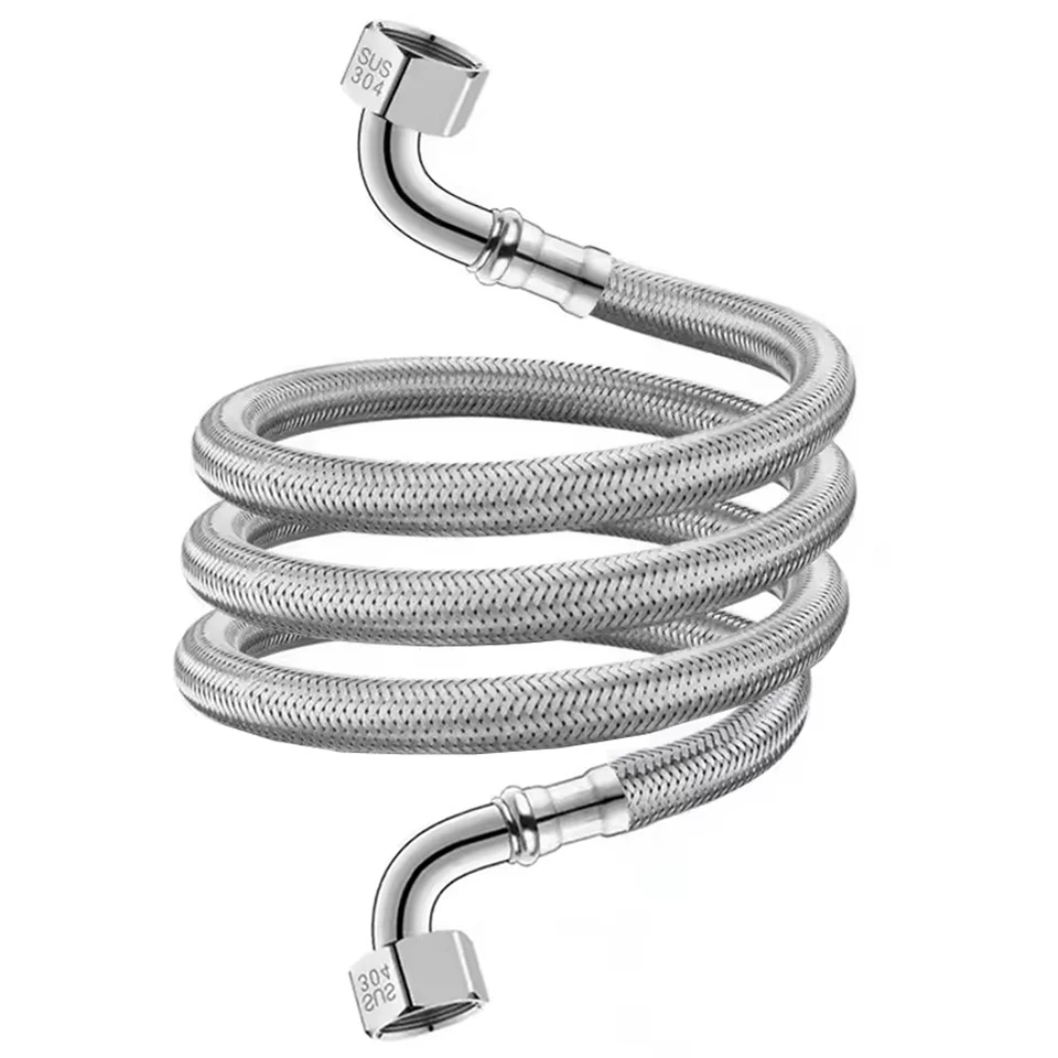 

20/40/60/80/100/150/200cm 90° Bend Toilet Inlet Pipe 304 Stainless Steel Woven Tube Metal Cold Hot Water Explosion-proof Hose