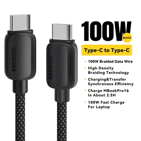 Essager USB C to Type C кабель 5A 100W для быстрой зарядки и передачи данных, 3M