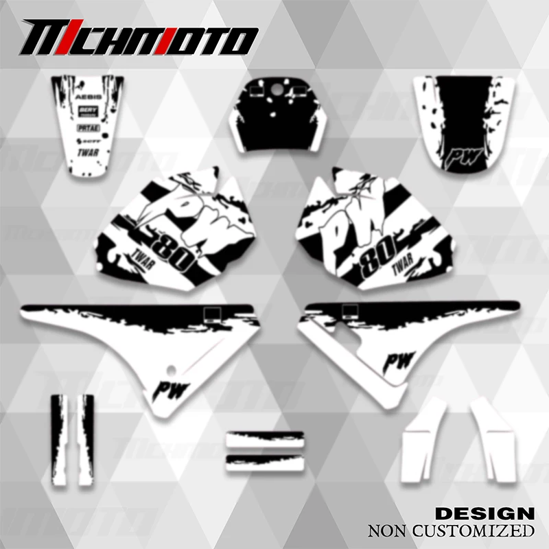 

MCHMFG Motorcycle Graphics Background Decal Stickers Kits For Yamaha PW80 PW 80 Pit Bike Graphics Kit Number Name Custom