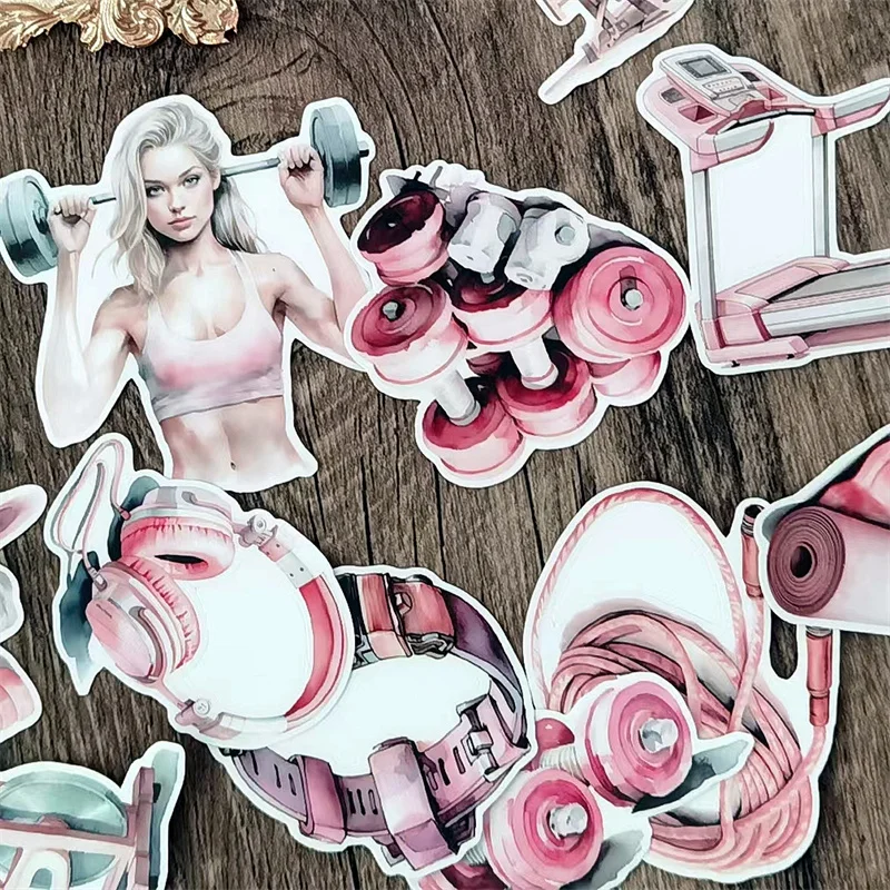 

1 set Stickers Retro Pink Sports Fitness Cartoon Decorative DIY Craft Photo Albums Planner Journal Scrapbooking stationary