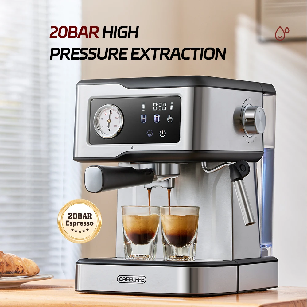 Cafelffe Espresso Coffee Machines Stainless Steel with Milk Frother Steam Wand Semi-Automatic Cappuccino maker 20Bar cafetera