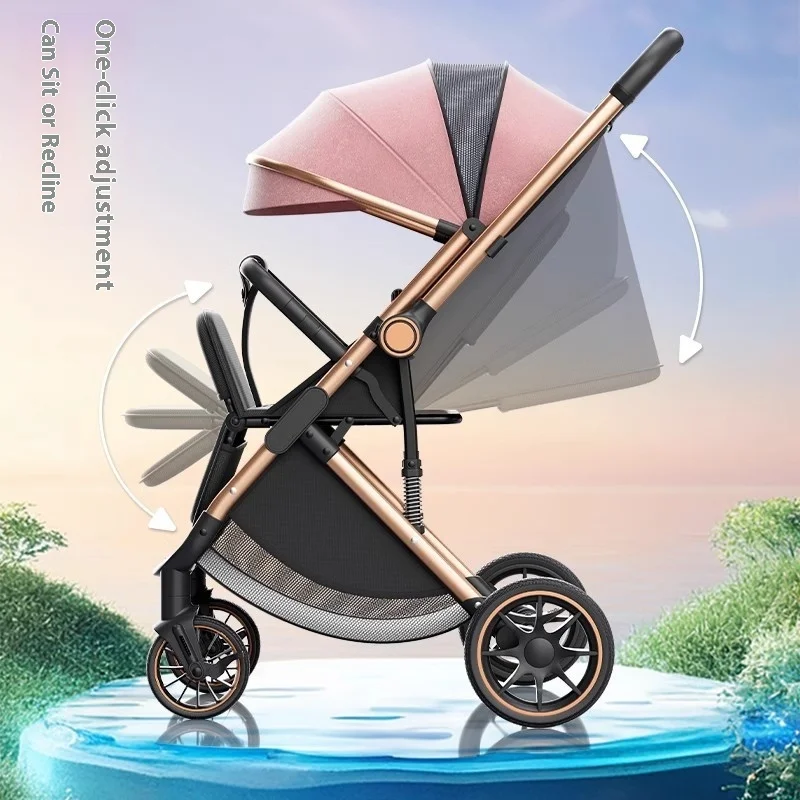 

Ultra-Light Reversible Stroller - Compact Fold Baby Pushchair with 4-Wheel Suspension, High-View Travel System for Infants