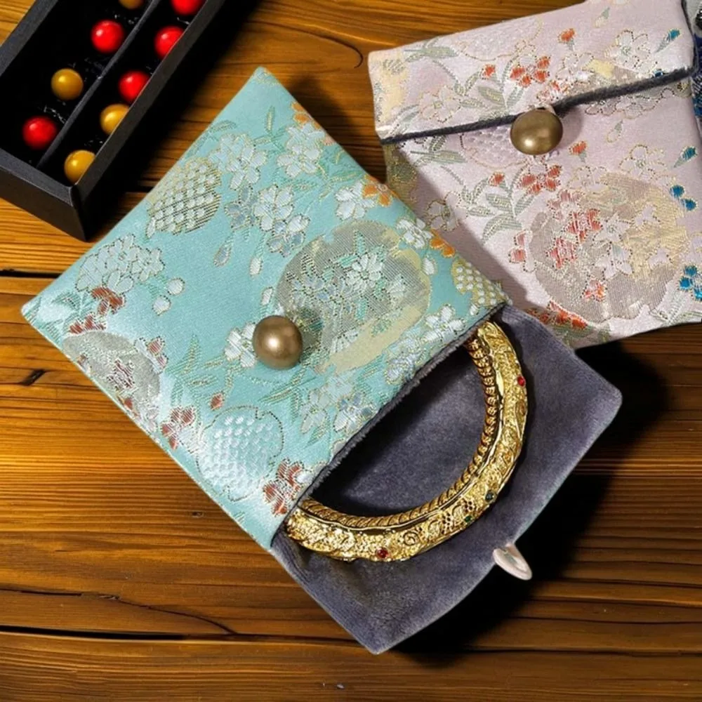 Embroidered Flowers Jewelry Packing Bag Rings Necklace Chinese Style Jewelry Display Box Organizer Coin Purse Jewelry Holder