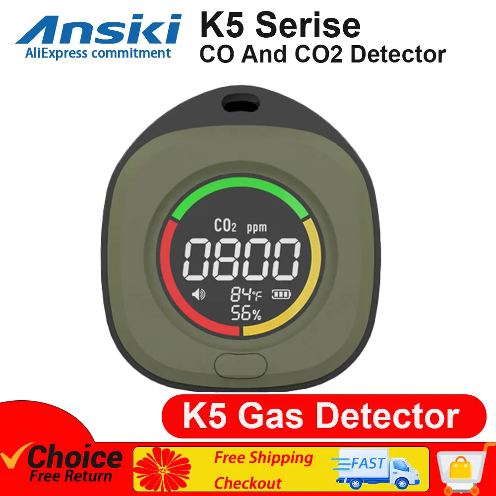 

K5 4-in-1 Carbon Monoxide Detector Accurate detection LED Screen Portable Travel Rechargeable COandCO2 Detector with alarm sound