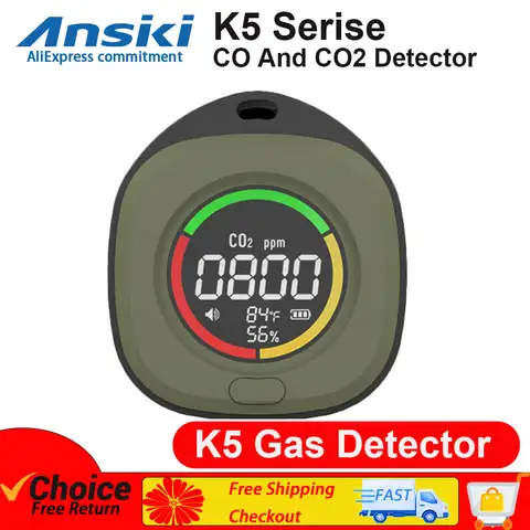 K5 4-in-1 일산화탄소 감지기 정확한 감지 LED 스크린 알람 소리가 있는 휴대용 여행용 충전식 CO 및 CO2 감지기