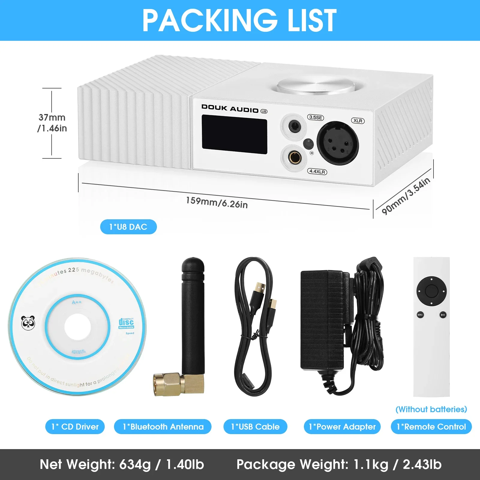 Nobsound Bluetooth 5.0 Dual ESS9038Q2M Full Balanced Decoder XMOS XU208 USB DAC w/OLED Screen Headphone Amp LDAC