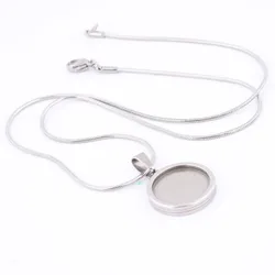 2pcs Stainless Steel Chain Necklace Base Blanks Double Side Fit 16mm Cabochon Pendant Bezel Setting Trays Diy Jewelry Making