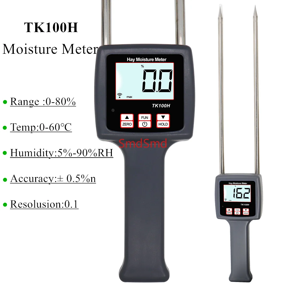 TK100H Hay Moisture Meter Digital Humidity Content Tester Grass Hygrometer for Cereal Forage Grass Leymus Bamboo