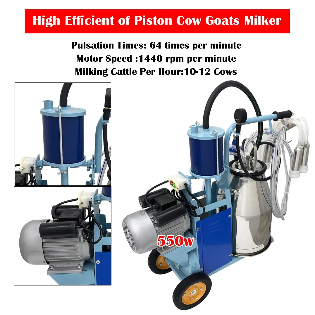 Electric Milker Milking Machine 550W Piston Milker Machine for Cow/Sheep Cow Goat Piston Milker with 25L Barrel