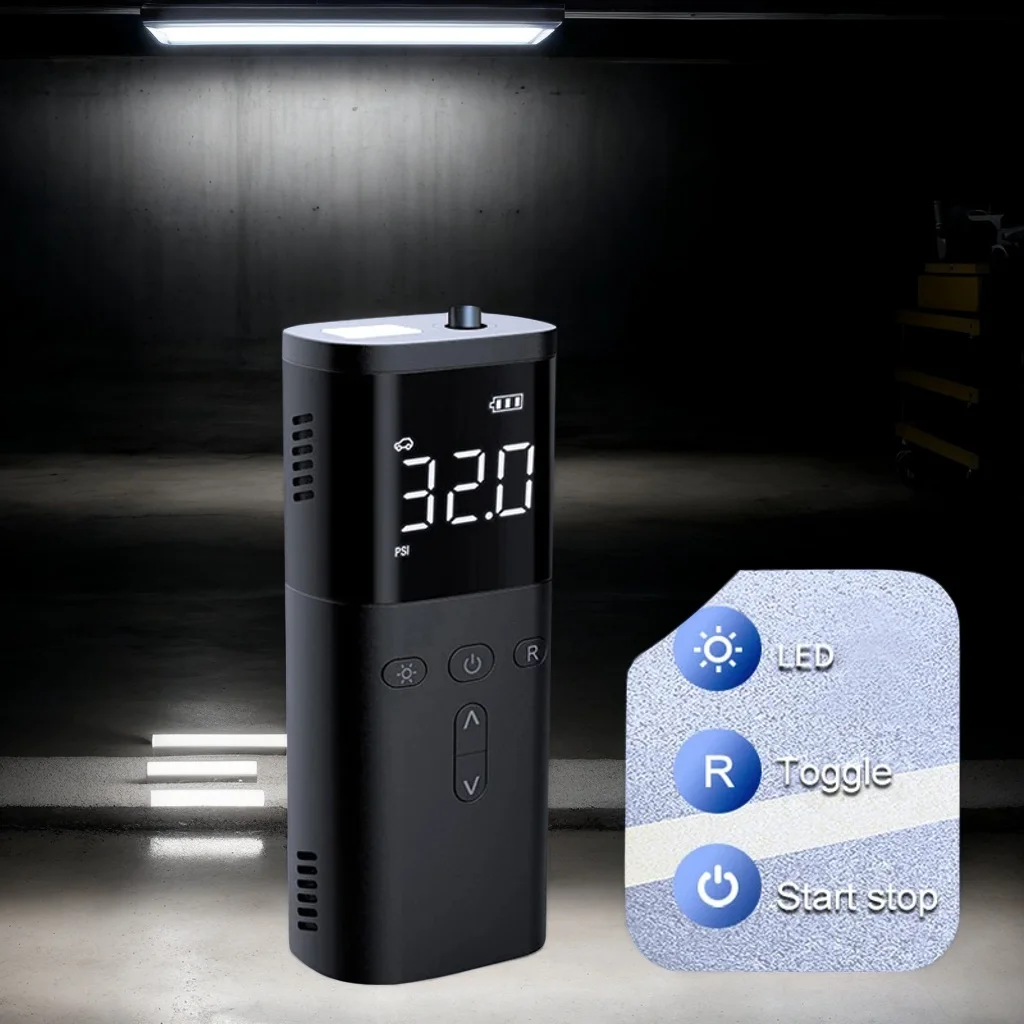 

Portable Wireless Car Tire Inflator - Rechargeable Mini Electric Air Compressor with LED Emergency Light