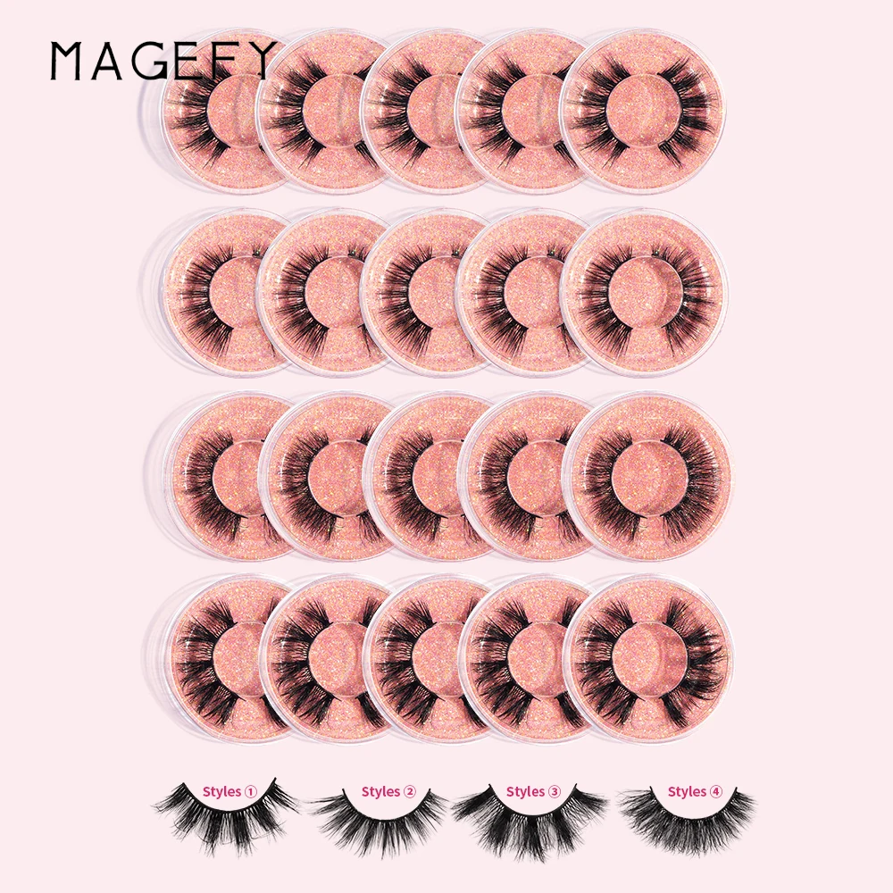 MAGEFY 20 Pairs False Eyelashes Mixed Style Curling Fluffy Reusable Portable Individual Packing Faux Lash Extension Beauty Salon