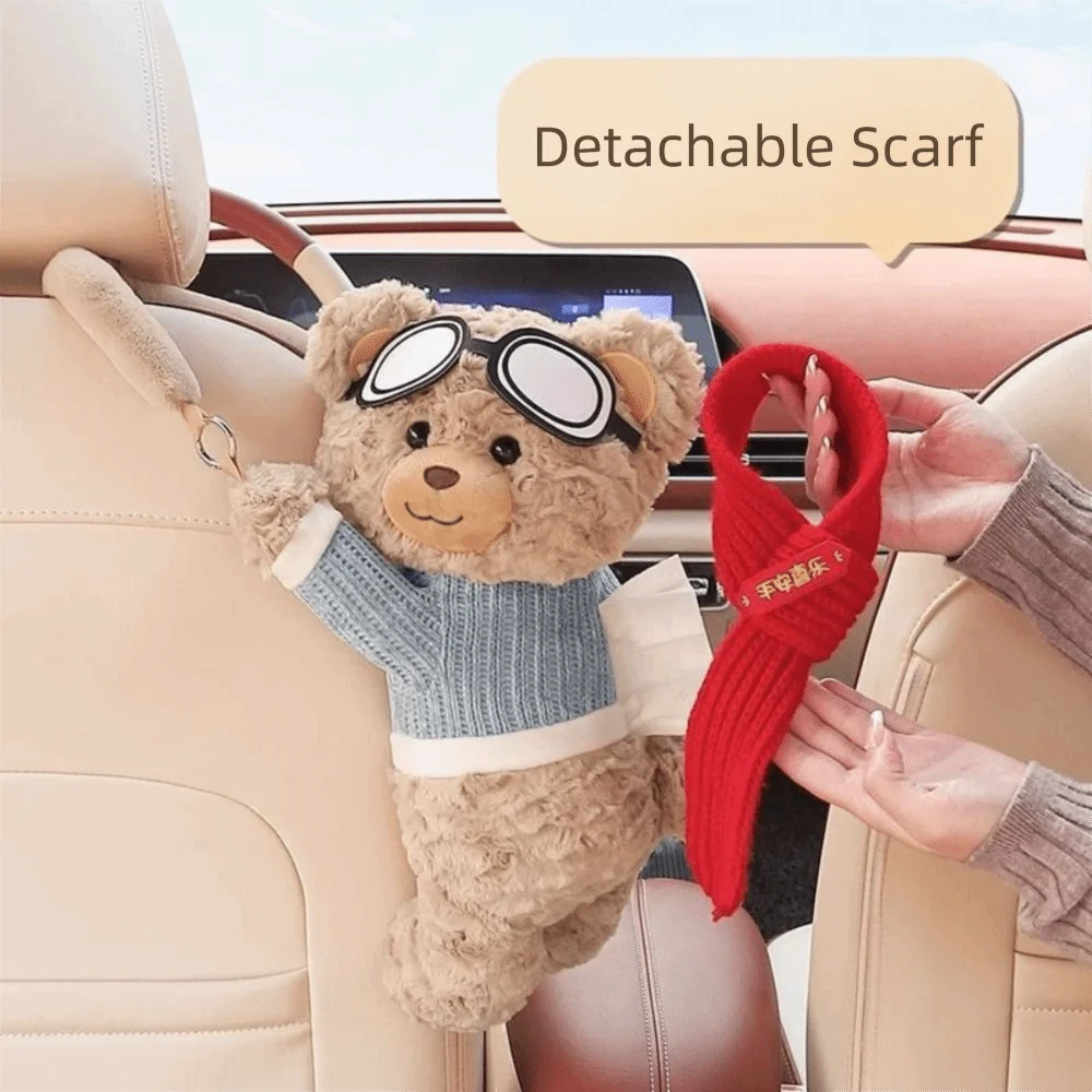 

New Plush Car Tissue Box Bear Hanging Hanging Tissue Box Cartoon Armrest Box Paper Case Car Inner Decor