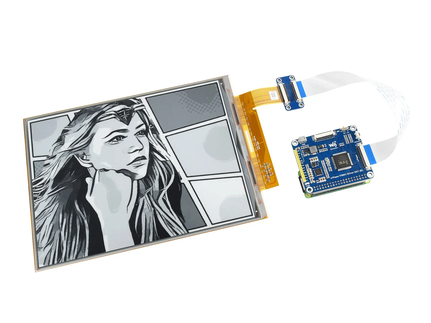 10,3 inch e-Paper HOED (D), 1872×1404, 10,3 inch flexibel E-Ink-display HOED voor Raspberry Pi, IT8951-controller, USB/SPI/I80-interfa