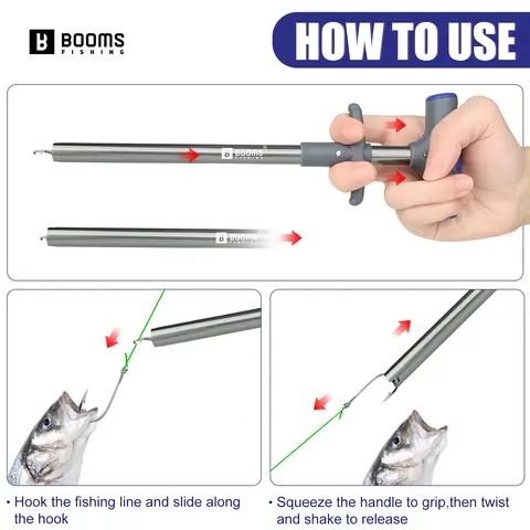 Booms Fishing XW20 롱 피쉬 후크 리무버 리치 디후커 24cm 낚시 도구 로프가있는 휴대용 낚시 태클 액세서리