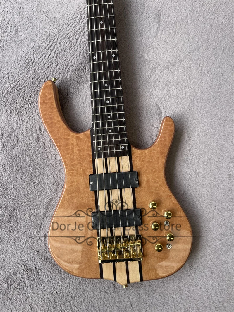 6 Strings Bass Guitar S Bass Basswood Body Quilted Maple Top Rosewood Fingerboard Active Battery Fixed Bridge Gold Tuners