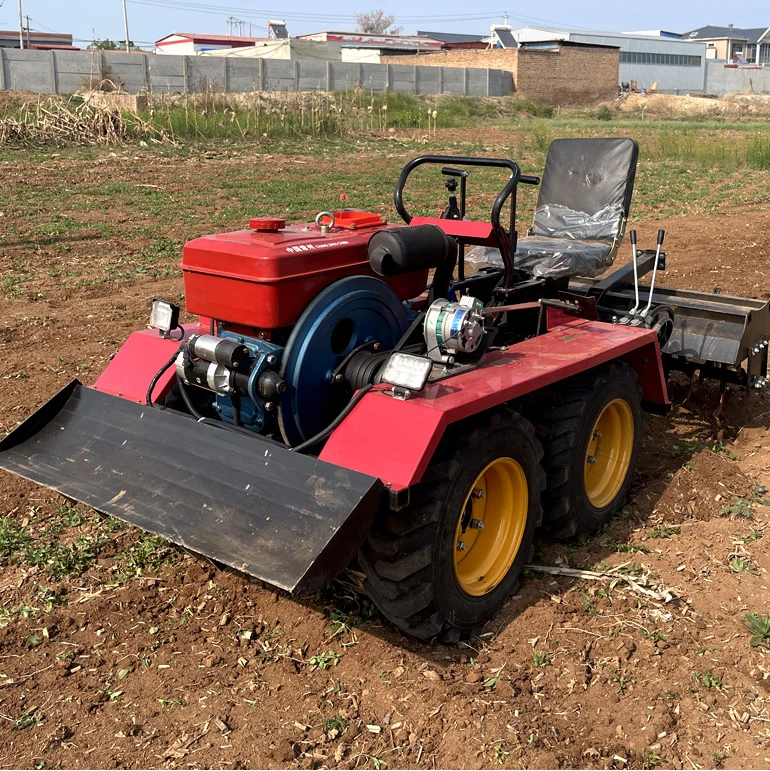 Cultivador rotativo de cuatro ruedas diésel de 25 caballos de fuerza, cultivador de ruedas con tracción en las cuatro ruedas para coche pequeño, Tractor multifuncional
