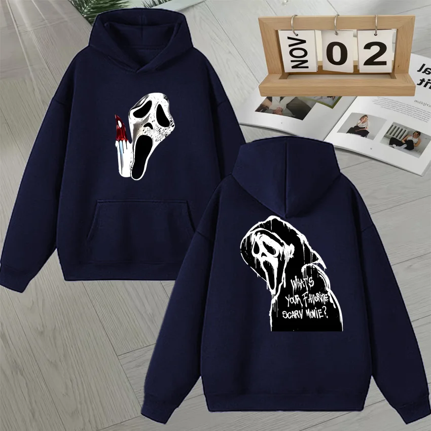 Horror Halloween Graphic Double Sided Print Hoodies Streetwear Style Hoodie Long sleeve Autumn Winter Fleece Sweatshirts Unisex