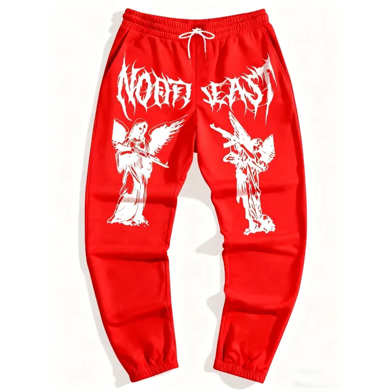 شمال شرق الملاك المطبوعة Sweatpants القوطية الشارع موضة الشرير الهيب هوب ركض المعادن الثقيلة حجم كبير سراويل تقليدية فضفاضة #4