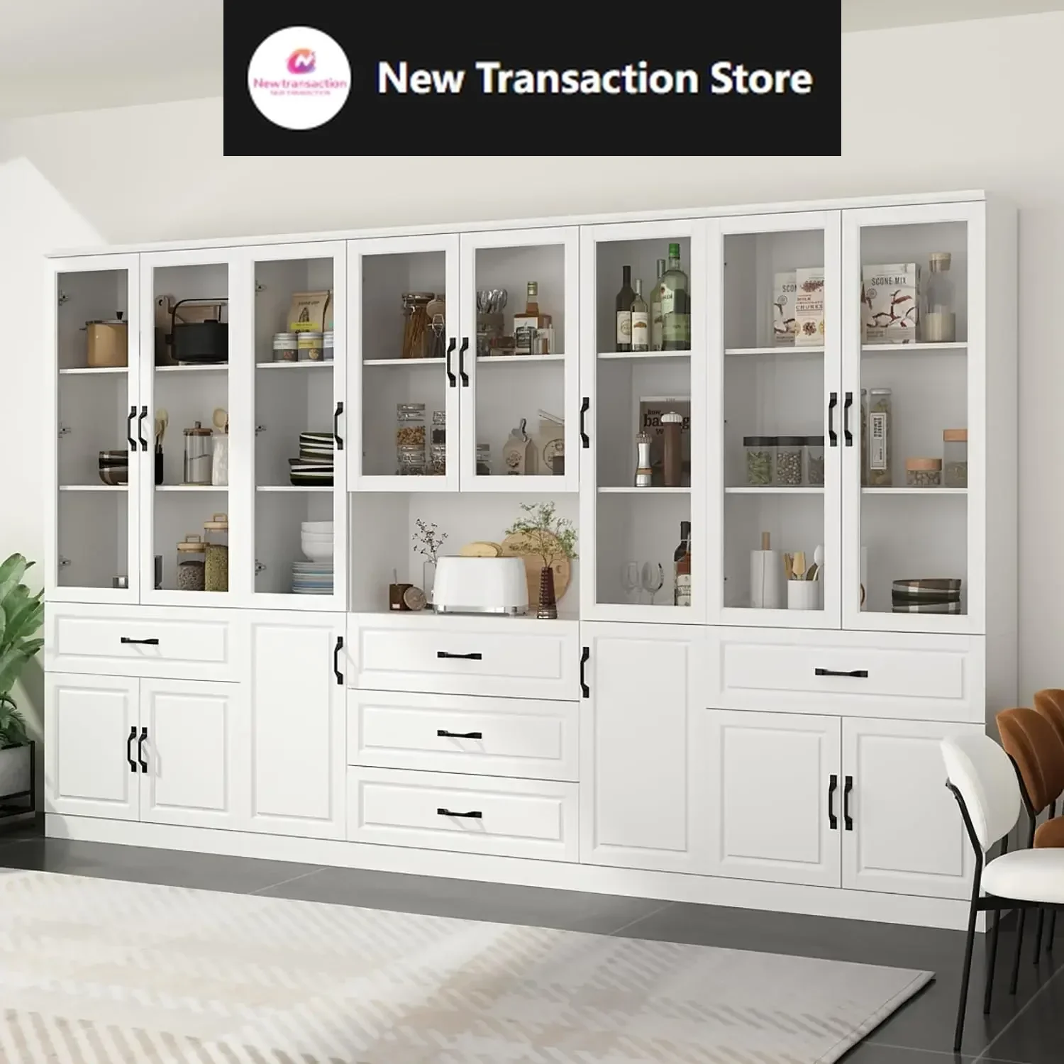 

Tall Bookshelf with Glass Doors & Drawers, 2 Piece Large Storage Cabinet Set, Home Office Bookcase with Doors