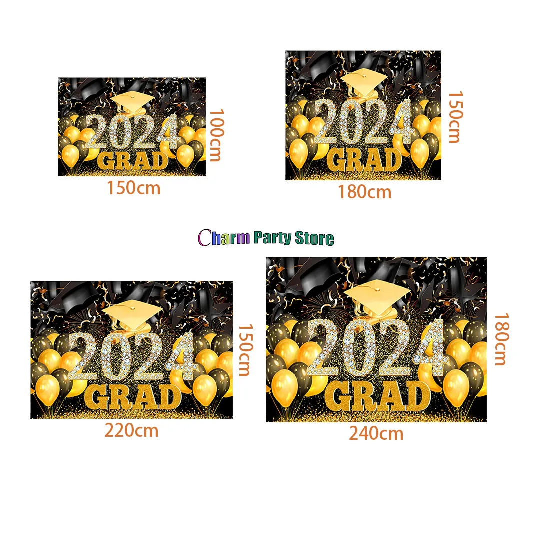 Charm Graduation Party Backdrops Class of 2024 Congratulation Graduate Golden Glitter Balloon Celebration Photography Background