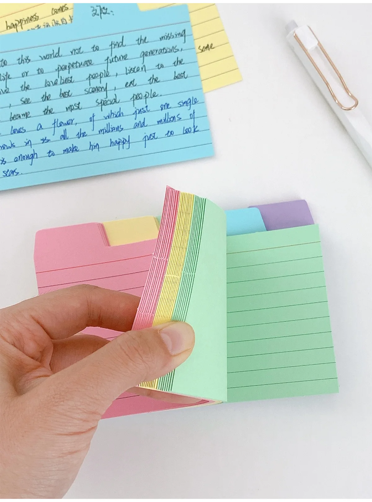 50 Stück Index-Etikettenpapier mit Laschen – 5 Farben, 7,6 x 12,5 cm (2,99 x 4,92 Zoll), 220 g/m2 dick, doppelseitig beschreibbar für einfaches Sortieren – Detail 8