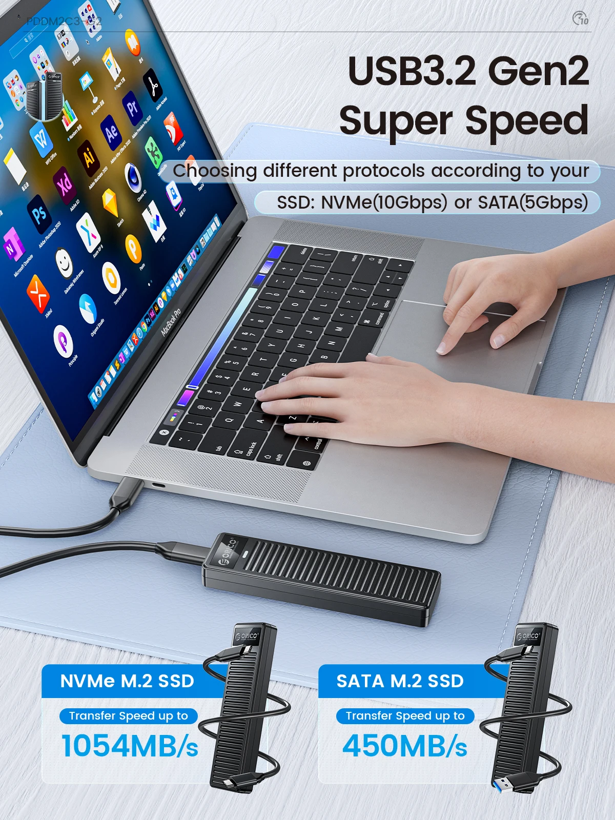 ORICO M.2 NVMe SSD Enclosure 10Gbps USB 3.2 Gen2 Case Box Simple Design Tool-free Support UASP for NVMe SATA SSD Gamers image 2
