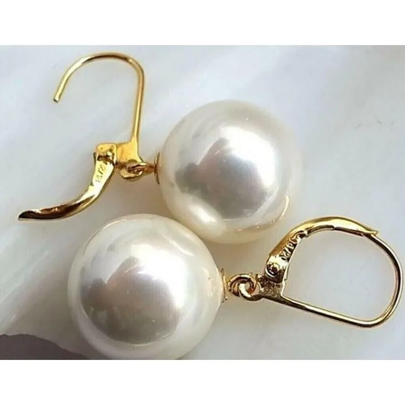

AAAAA 16mm Natural South Sea White Shell Pearl Earrings Premium Sense of National Style Women's Earrings 14k Gold -