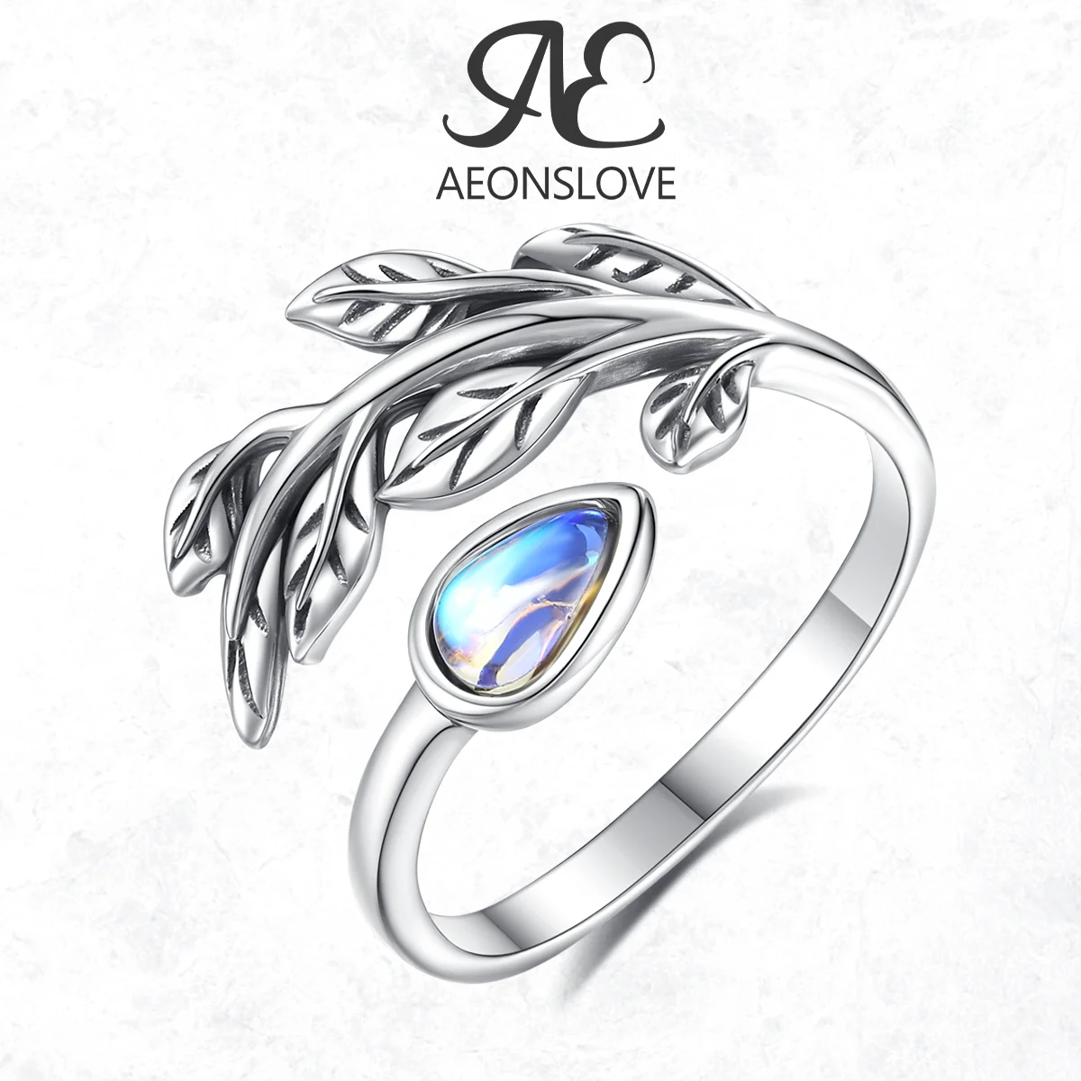

AEONSLOVE оригинальное открытое кольцо из стерлингового серебра 925 пробы с лунным камнем и листьями для женщин, винтажные регулируемые кольца, ювелирные изделия, духовные подарки