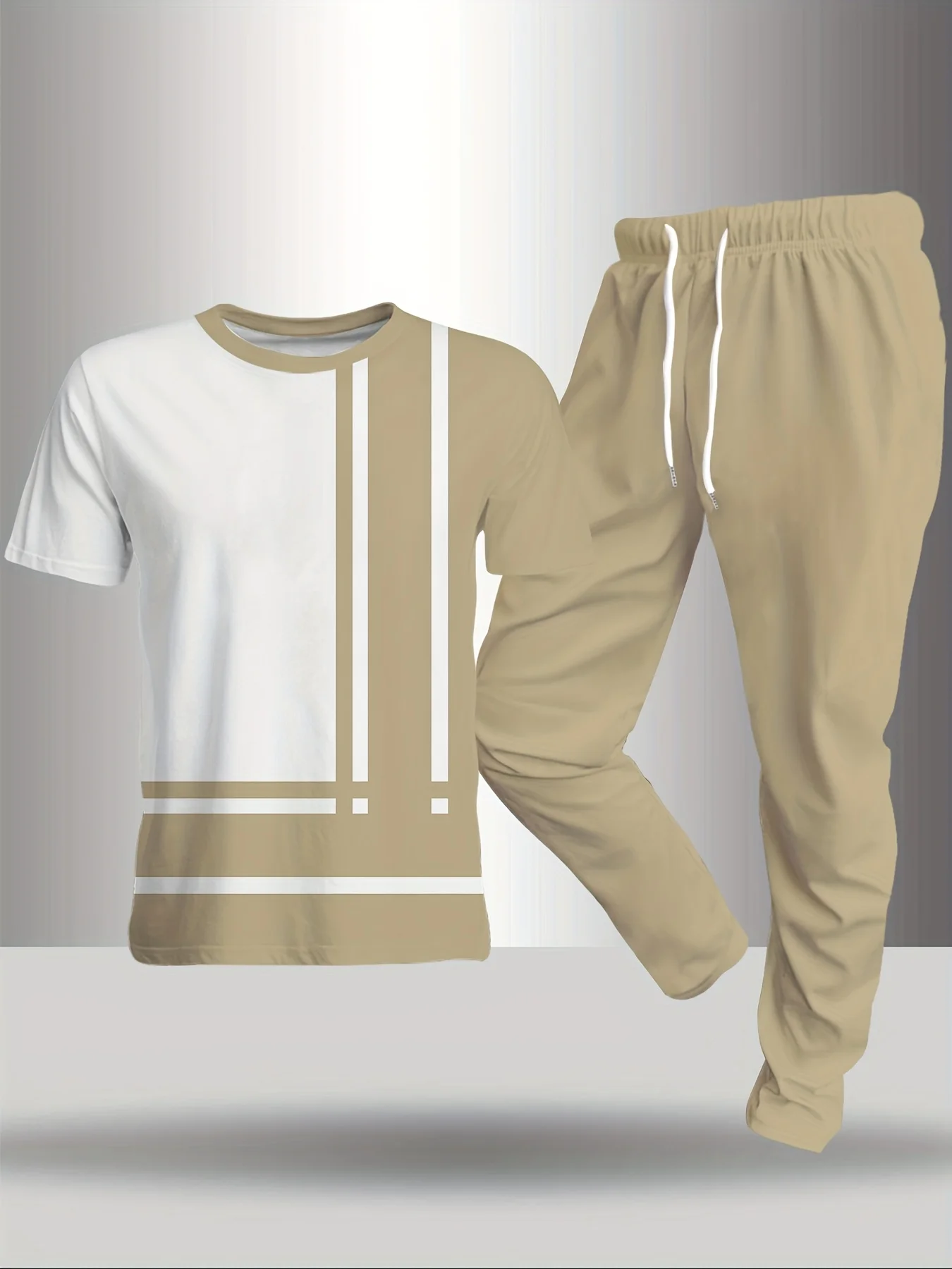 بدلة رجالية صيفية جديدة لعام 2025 مع طباعة مربعات ثلاثية الأبعاد كاجوال عصرية وناعمة ومريحة