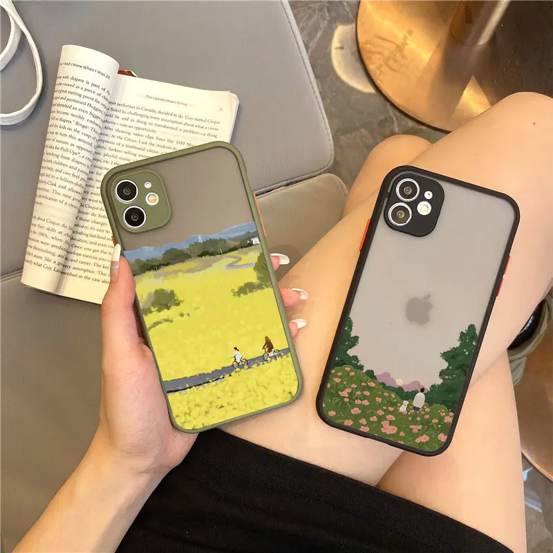 Scenery Girl Cute Illustration Phone Case For iPhone 16 15 13 12 11 Pro Max  Mini SE2 7 8 14 Plus XS X XR Shockproof Back Cover - AliExpress 202192403