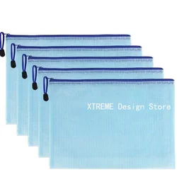 5pcs Mesh Zipper Pouch Document Bag Waterproof Zip File Folders A5 School Office Supplies Pencil Case Storage Bags