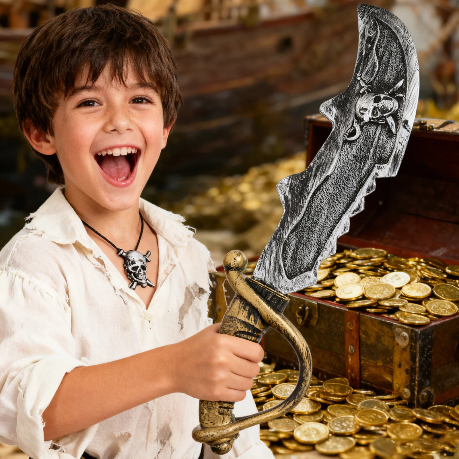 

Halloween Pirate Sword for Kids - Safe Rounded Edge Plastic Costume - Pretend Play Dress-Up Party Role-Play Prop